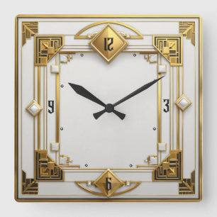 Relógio Quadrado Art Deco Dourado