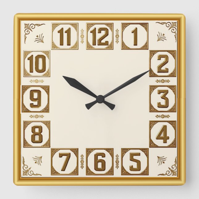 Relógio Quadrado Art Deco Dourado (Frente)