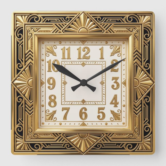 Relógio Quadrado Art Deco Dourado (Frente)