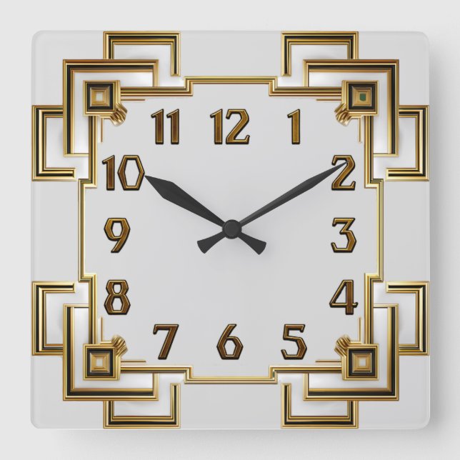 Relógio Quadrado Art Deco Dourado (Frente)