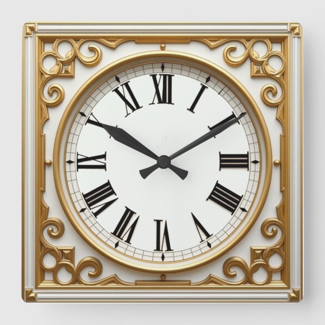 Relógio Quadrado Art Deco Dourado (Frente)