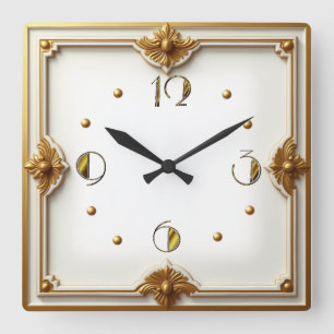 Relógio Quadrado Art Deco Dourado