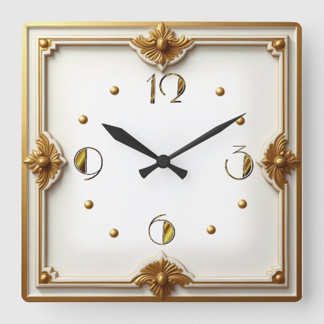 Relógio Quadrado Art Deco Dourado (Frente)