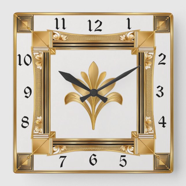 Relógio Quadrado Art Deco Dourado (Frente)
