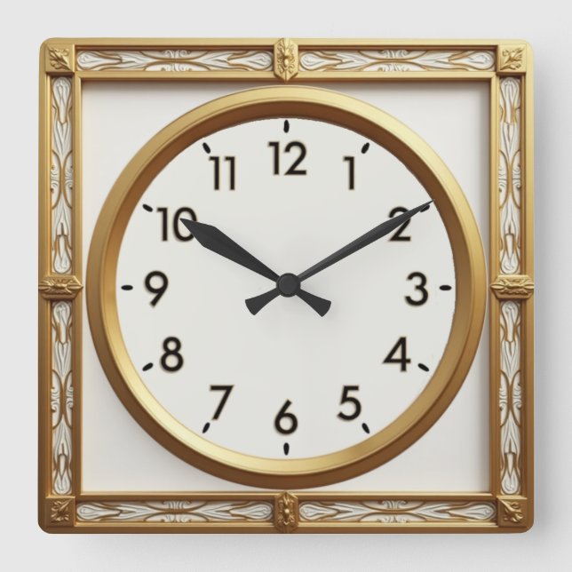 Relógio Quadrado Art Deco Dourado (Frente)