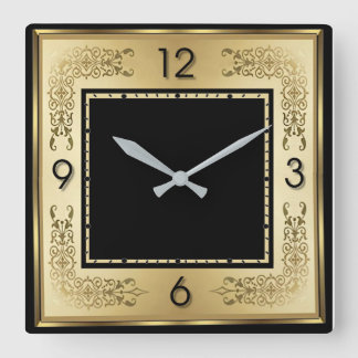 Relógio Quadrado Art Deco Dourado