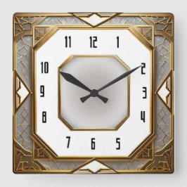Relógio Quadrado Art Deco Dourado