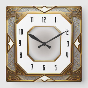 Relógio Quadrado Art Deco Dourado