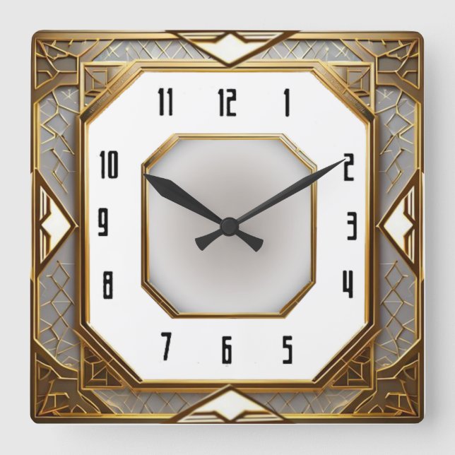 Relógio Quadrado Art Deco Dourado (Frente)