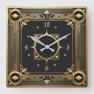 Relógio Quadrado Art Deco Dourado