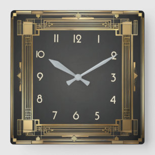 Relógio Quadrado Art Deco Dourado