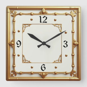 Relógio Quadrado Art Deco Dourado e branco