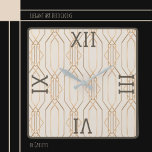 Relógio Quadrado Art Deco Dourado Pastel Dark Brown Square Wall Clo<br><div class="desc">Deco Elegante de Arte,  apoiado em Números Numerais Romanos Escuros e Trim. Excelente para salas de entrada,  jantar,  áreas vivas e muito mais. Disponível em várias cores.</div>