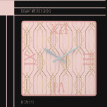 Relógio Quadrado Art Deco Dourado Xaveta de Parede Quadrada de Rosa<br><div class="desc">Deco Elegante de Arte com apoio Dourado em Pastel Rosa Shades e Rosa Plum Plum Roman Numeral e Trim. Excelente para salas de entrada,  jantar,  áreas vivas e muito mais. Disponível em várias cores.</div>