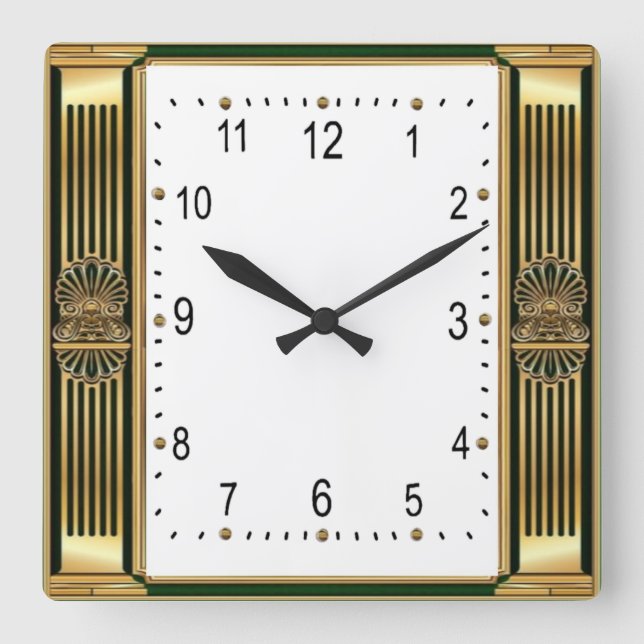 Relógio Quadrado Art Deco Elegante (Frente)