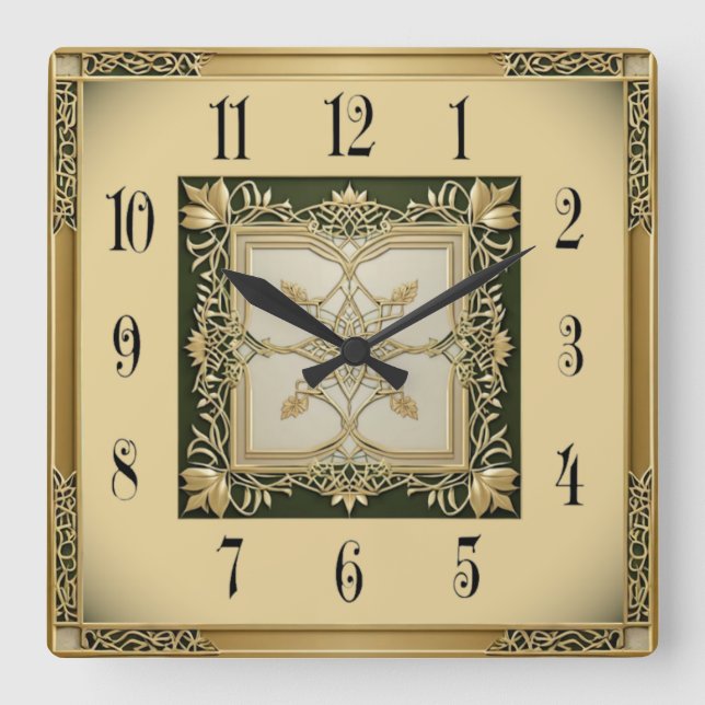 Relógio Quadrado Art Deco Elegante (Frente)