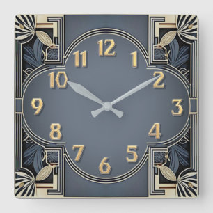 Relógio Quadrado Art Deco Elegante Azul