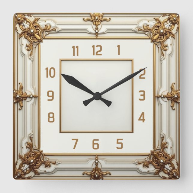 Relógio Quadrado Art Deco Elegante Branco (Frente)