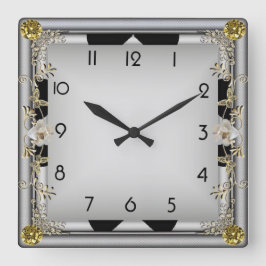 Relógio Quadrado Art Deco Elegante Cinza