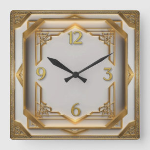 Relógio Quadrado Art Deco Elegante Dourado