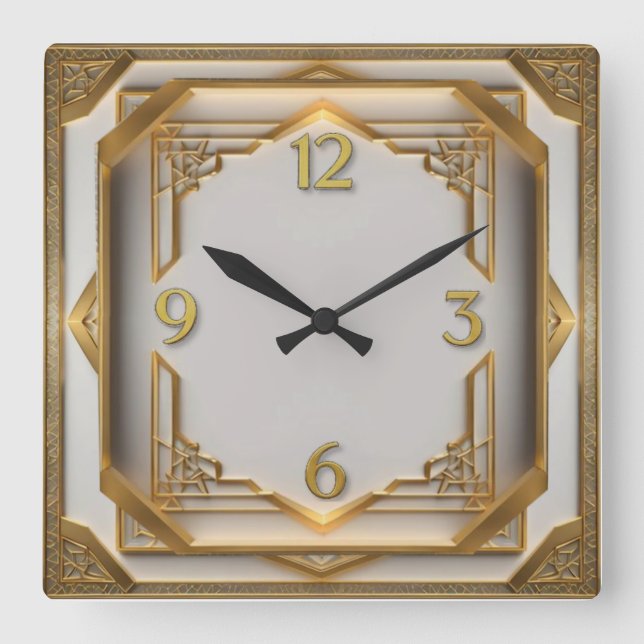 Relógio Quadrado Art Deco Elegante Dourado (Frente)