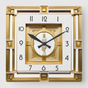 Relógio Quadrado Art Deco elegante Dourado