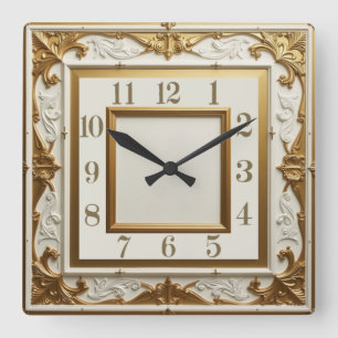 Relógio Quadrado Art Deco Elegante Dourado