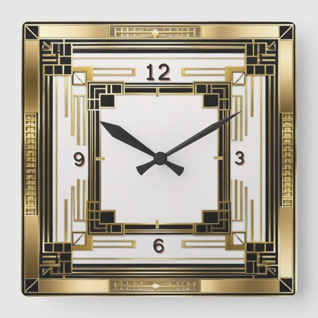 Relógio Quadrado Art Deco Elegante Dourado (Frente)