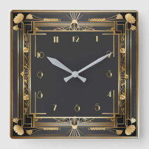 Relógio Quadrado Art Deco Elegante Dourado