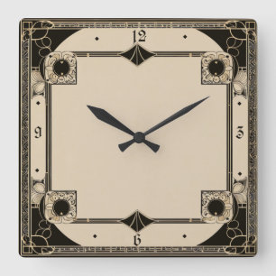 Relógio Quadrado Art Deco Elegante Preto
