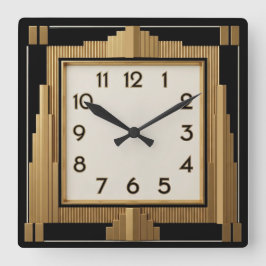 Relógio Quadrado Art Deco Elegante Preto
