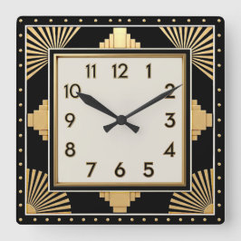 Relógio Quadrado Art Deco Elegante Preto