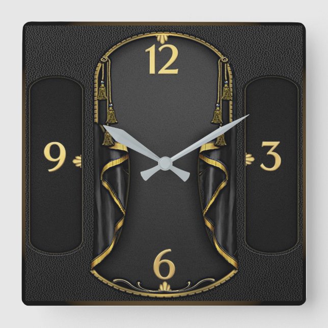 Relógio Quadrado Art Deco Elegante Preto (Frente)