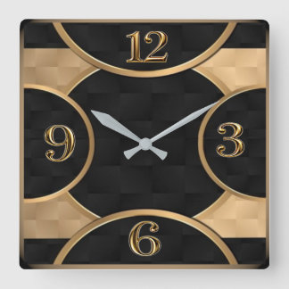 Relógio Quadrado Art Deco Elegante Preto e Dourado