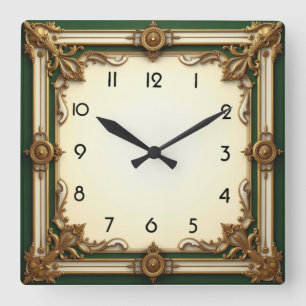 Relógio Quadrado Art Deco Elegante Verde