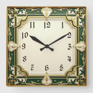 Relógio Quadrado Art Deco Elegante Verde