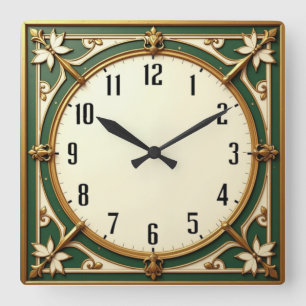 Relógio Quadrado Art Deco Elegante Verde