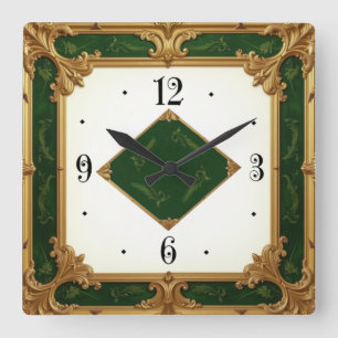 Relógio Quadrado Art Deco Elegante Verde