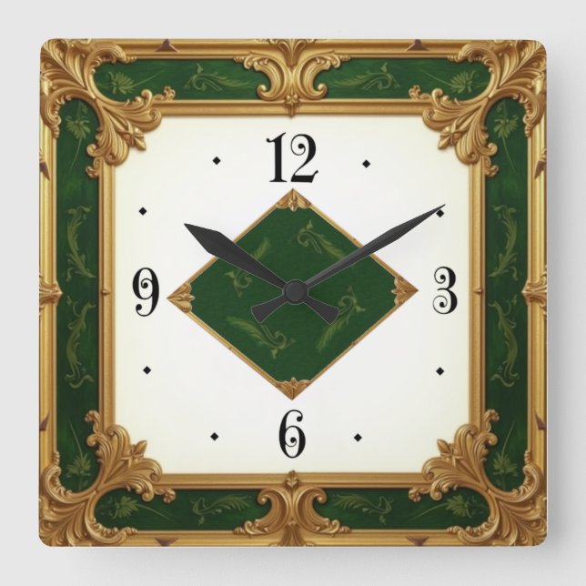Relógio Quadrado Art Deco Elegante Verde (Frente)