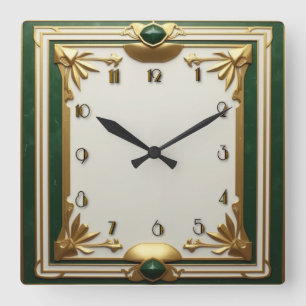 Relógio Quadrado Art Deco Elegante Verde