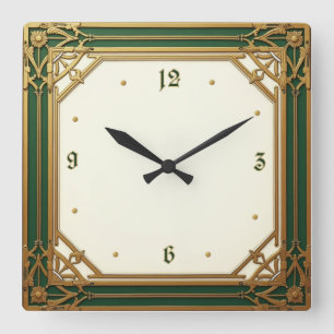 Relógio Quadrado Art Deco Elegante Verde