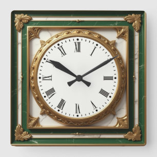 Relógio Quadrado Art Deco Elegante Verde