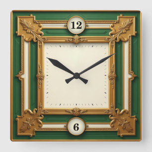 Relógio Quadrado Art Deco Elegante Verde