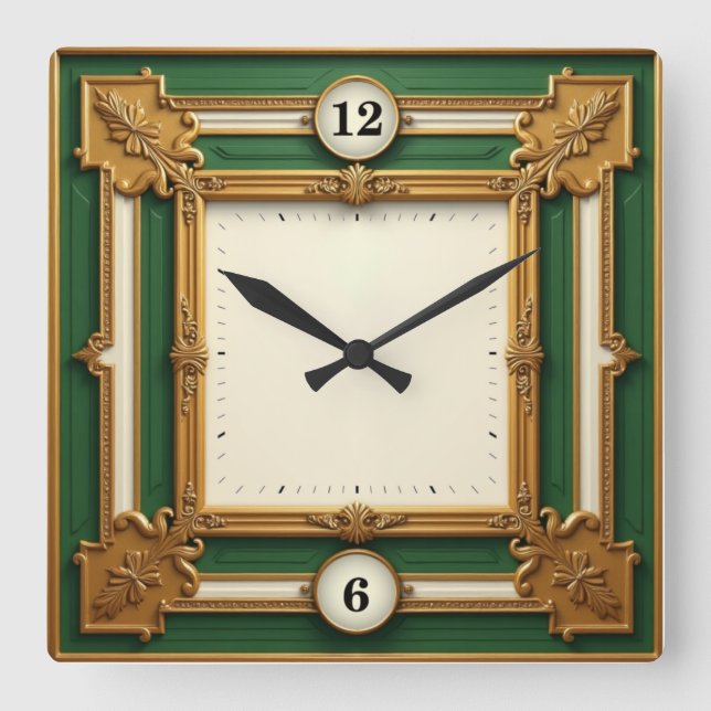 Relógio Quadrado Art Deco Elegante Verde (Frente)