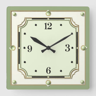Relógio Quadrado Art Deco Elegante Verde Suave