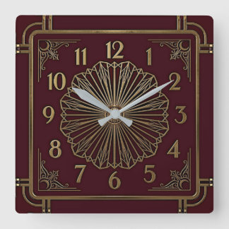 Relógio Quadrado Art Deco Elegante Vermelho
