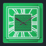 Relógio Quadrado Art Deco, esmeralda verde<br><div class="desc">Art Deco,  emerald green,  relógio de efeito 3 d com números brancos - gráficos digitais</div>