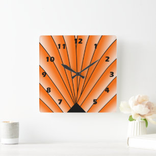 Relógio Quadrado Art Deco Fan Design Orange Square Wall Clock