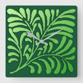 Relógio Quadrado Art Deco Fern Standard - tons verdes