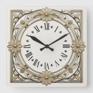 Relógio Quadrado Art Deco Flower
